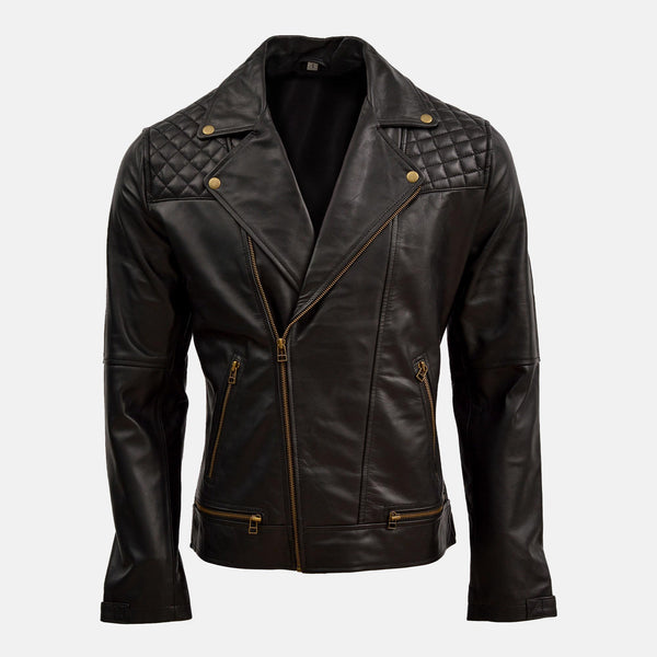 Shaigiri Men's Black Leather Biker Jacket