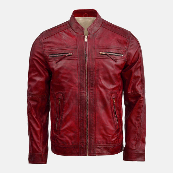 Men's Maroon Leather Waxed Jacket