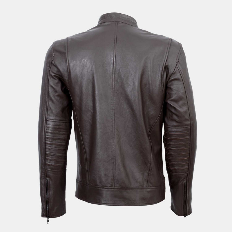 Top-grain Men Brown Leather Biker Jacket