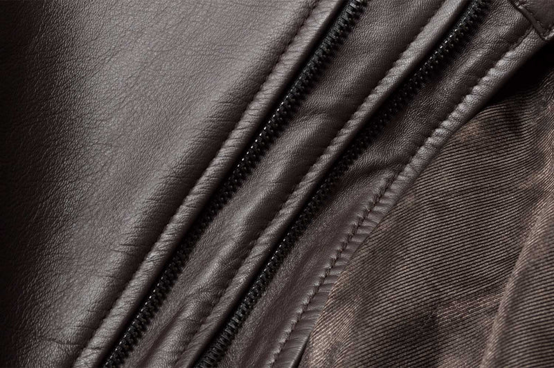 Men Brown Leather Jacket with Zip Closure