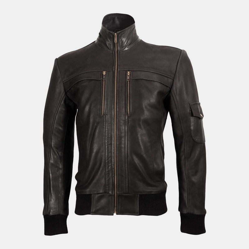 Full-grain Men Vintage Leather Bomber Jacket